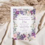 Invitación Foliage morado floral rosa Rubor 21º cumpleaños<br><div class="desc">Elegante y artística color rosa y púrpura acuarela floral y follaje 21ª invitación de fiesta de cumpleaños para mujeres. El texto es totalmente personalizable,  así que diseñe estas invitaciones para cualquier edad. Comuníquese conmigo para obtener ayuda con sus personalizaciones o para solicitar productos adicionales de Zazzle para su fiesta.</div>