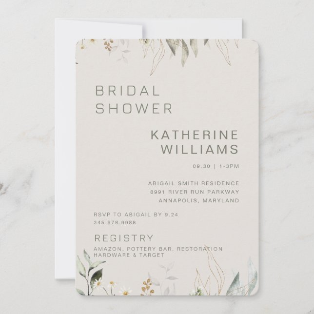 Invitación Foliage neutro Taupe Bridal Shower (Anverso)
