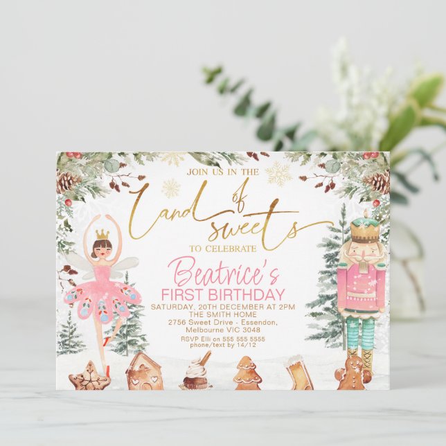 Invitación Foliage Nutcracker Sugar Plum Fairy Cumpleaños (Anverso de pie)