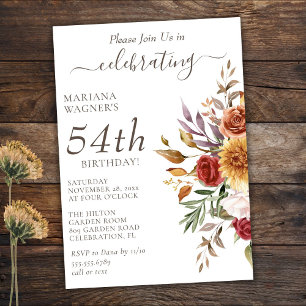 Invitación Foliage otoño colores blancos cumpleaños