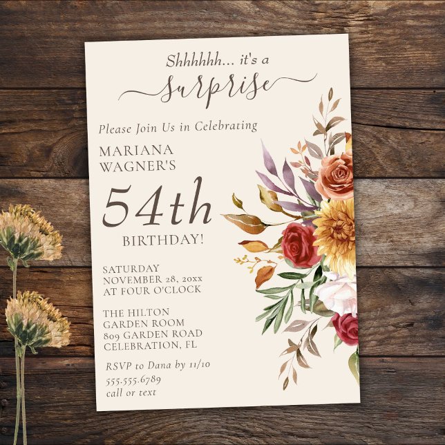 Invitación Foliage otoño Colores marfil sorpresa cumpleaños (Subido por el creador)