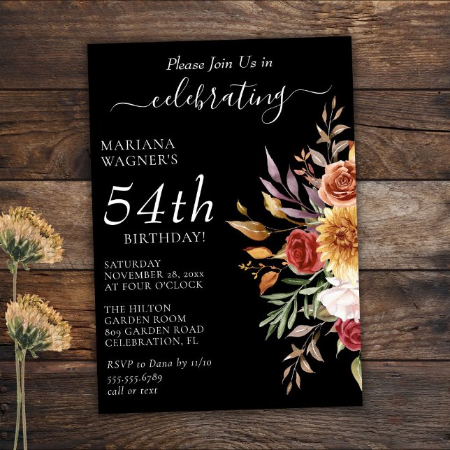 Invitación Foliage otoño colores negro cumpleaños (Subido por el creador)