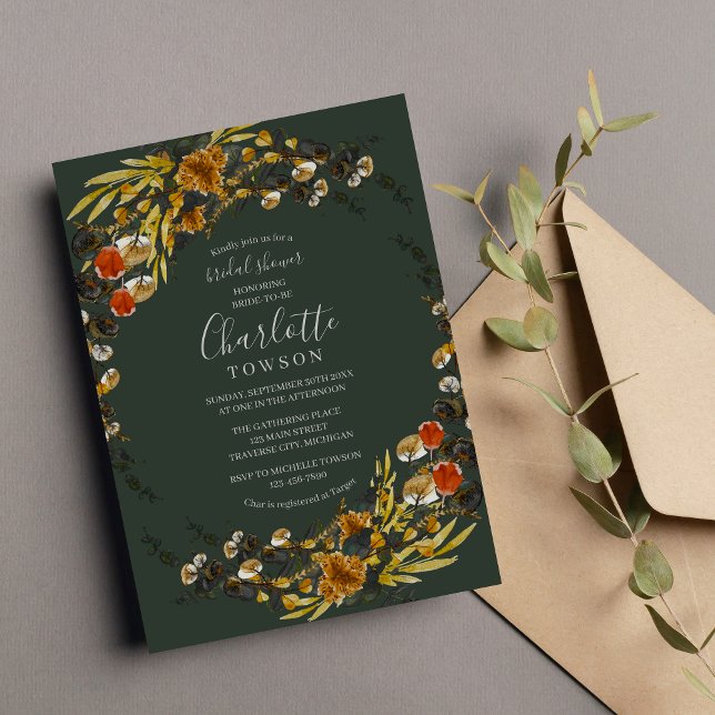 Invitación Foliage Otoño Vegetación Seca Wreath Bridal Shower (Subido por el creador)