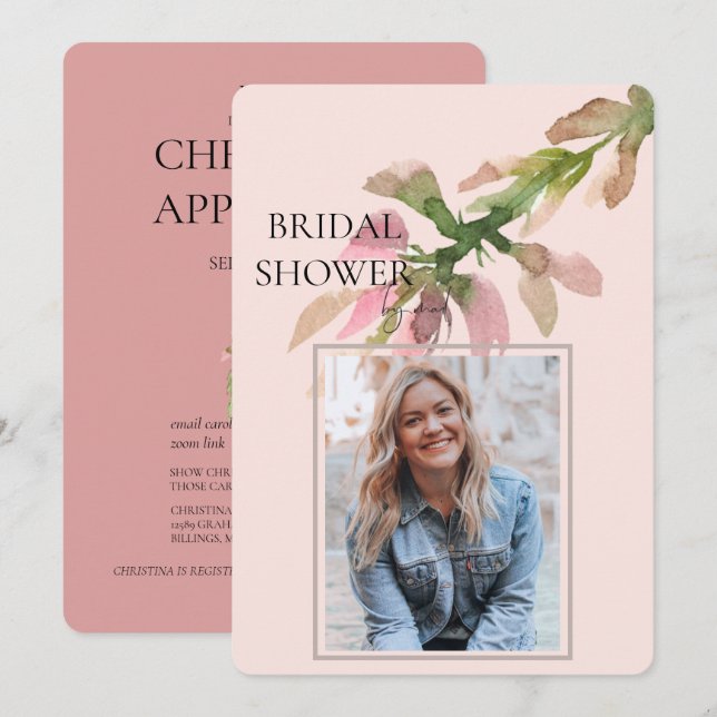 Invitación Foliage Photo Bridal Shower por Mail Soft Toned (Anverso / Reverso)