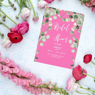 Invitación Foliage rosa caliente ducha de novia