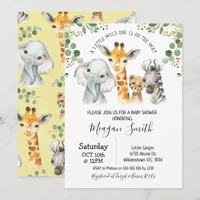 Invitación Foliage ruso Safari Animales Baby Shower (Anverso / Reverso)