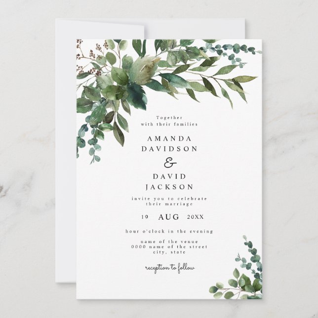 Invitación Foliage rutio Eucalyptus Garden Wedding  (Anverso)