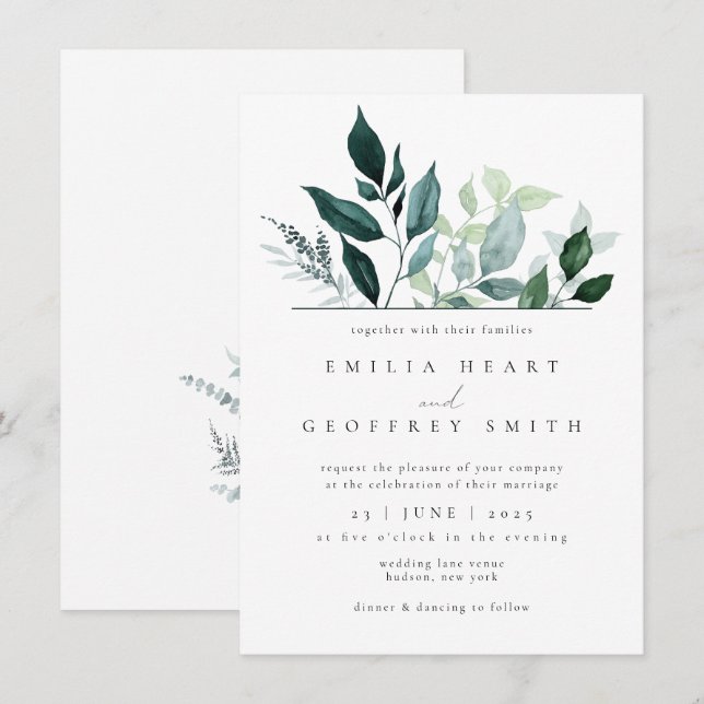 Invitación Foliage simple deja al Boda de Woodland Garden (Anverso / Reverso)