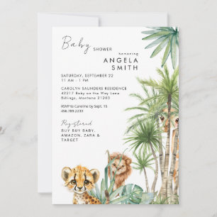 Invitación Foliage Tropical Baby Animals Baby Shower II