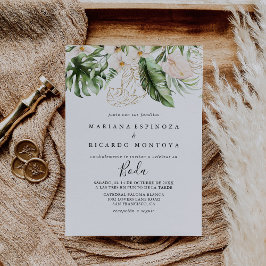 Invitación Foliage Tropical Gold Boda Floral Español