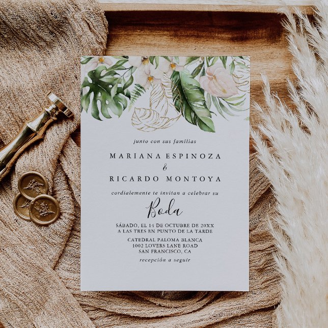 Invitación Foliage Tropical Gold Boda Floral Español (Subido por el creador)