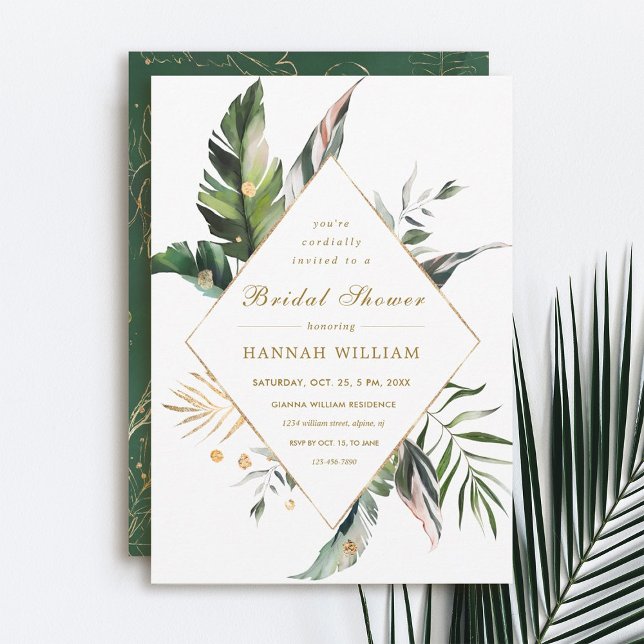 Invitación Foliage Tropical Gold Bridal Shower (Subido por el creador)