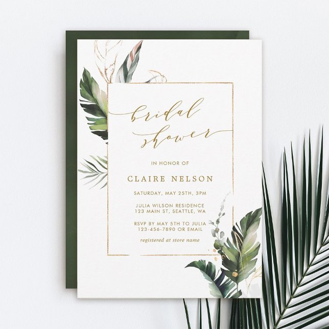 Invitación Foliage Tropical Gold Bridal Shower (Subido por el creador)