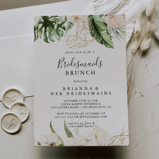 Invitación Foliage Tropical Gold Bridesmaids Ducha Brunch (Subido por el creador)