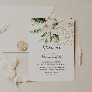 Invitación Foliage Tropical Gold Kitchen Tea Bridal Shower