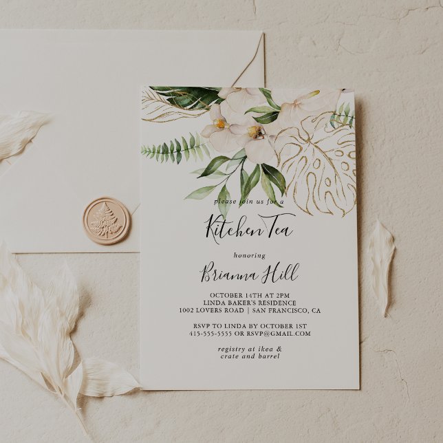 Invitación Foliage Tropical Gold Kitchen Tea Bridal Shower (Subido por el creador)