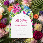 Invitación Foliage tropical Hawaii Luau 30 Fiesta de cumpleañ<br><div class="desc">Celebre en el paraíso con nuestra plantilla de invitación a la fiesta de cumpleaños 30 de Hawaii Luau, pintada de follaje tropical. Diseñado en una elegante forma de arco, esta invitación presenta un vibrante follaje tropical de acuarela, que capta la exuberante belleza de Hawái. Perfecto para un cumpleaños tropical, una...</div>