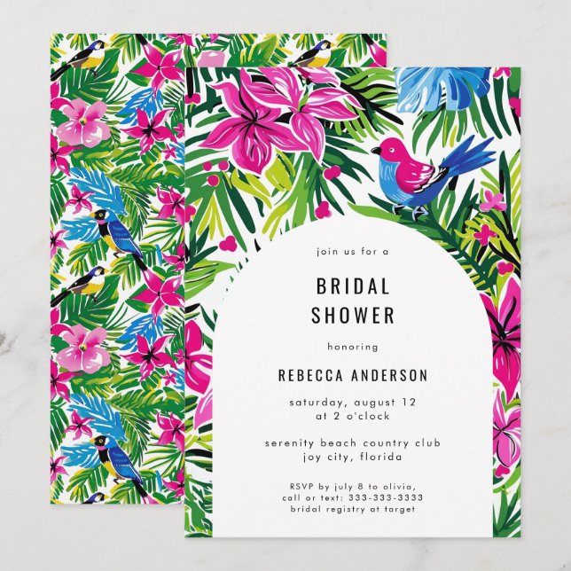 Invitación Foliage tropical Hawaii Luau Boda ducha de novia (Anverso / Reverso)