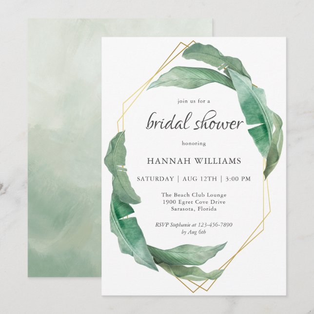 Invitación Foliage Tropical Moderno Geometric Bridal Shower (Anverso / Reverso)
