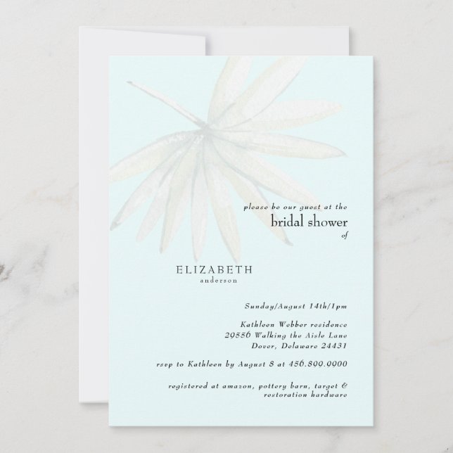 Invitación Foliage Tropical Palm Frond Bridal Shower (Anverso)