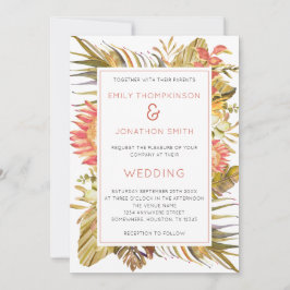 Invitación Foliage tropical Pampas Coral Florals Boda