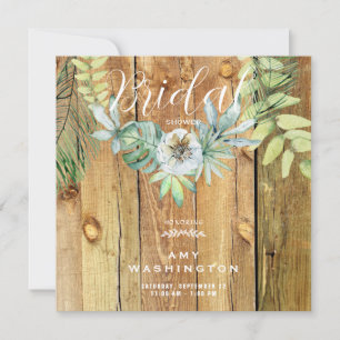 Invitación Foliage Tropical Rústico Wood Square Bridal Shower