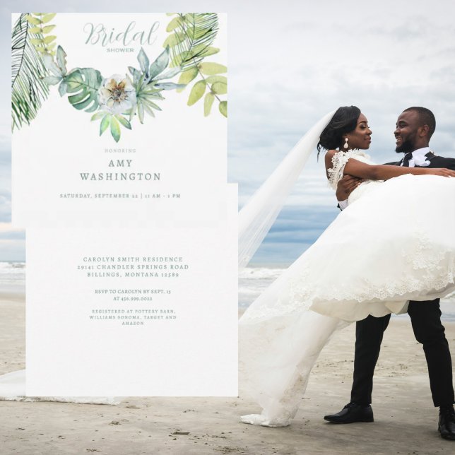 Invitación Foliage Tropical Square Bridal Shower (Subido por el creador)
