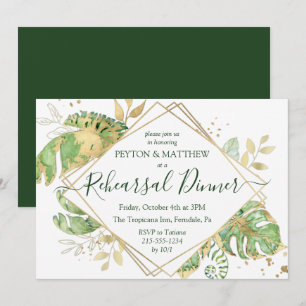 Invitación Foliage tropical y cena de prueba elegante de oro