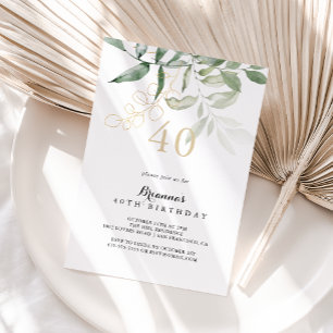 Invitación Foliage verde de oro 40.º Fiesta de cumpleaños