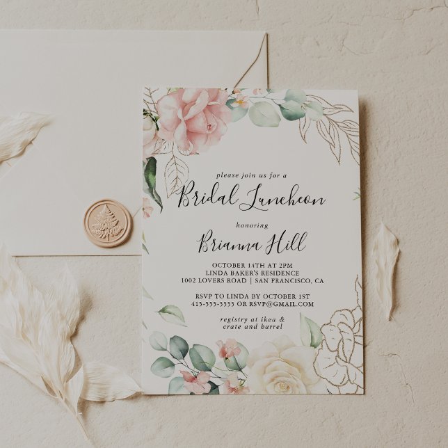 Invitación Foliage verde dorado Bridal Luncheon Bridal Shower (Subido por el creador)