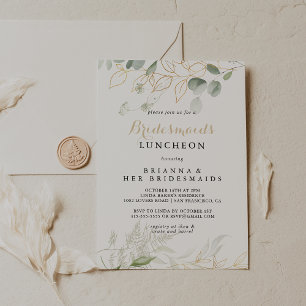 Invitación Foliage verde dorado Bridesmaids Ducha de almuerzo