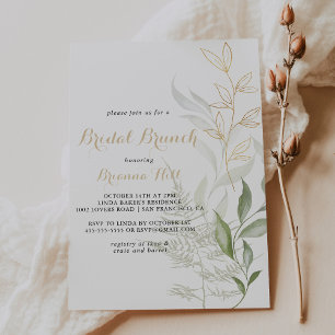 Invitación Foliage verde dorado Brunch nupcial ducha de novia