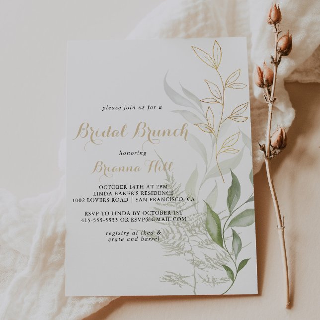 Invitación Foliage verde dorado Brunch nupcial ducha de novia (Subido por el creador)