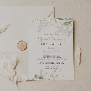 Invitación Foliage verde dorado Fiesta de té de ducha de novi