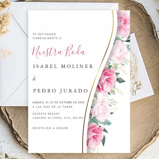 Invitación Foliage Verde Floral Rosa Nuestra Boda Boda (Subido por el creador)