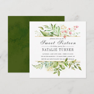 Invitación Foliage verde floral salvaje dulce dieciséis Fiest