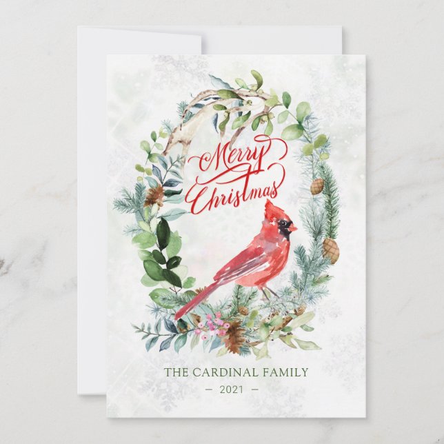 Invitación Foliage verde, Navidades cardinales de aves (Anverso)