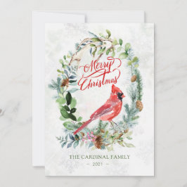 Invitación Foliage verde, Navidades cardinales de aves