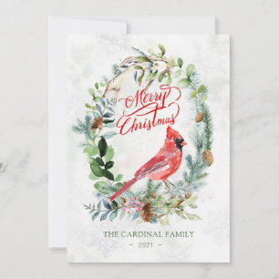 Invitación Foliage verde, Navidades cardinales de aves