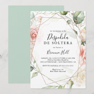 Invitación Foliage verde oro geométrico ducha de novia españo