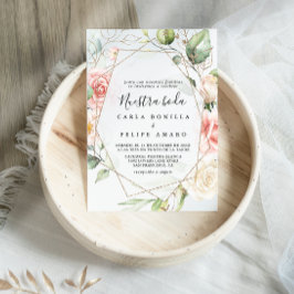 Invitación Foliage Verde Oro Geométrico Nuestra Boda Boda