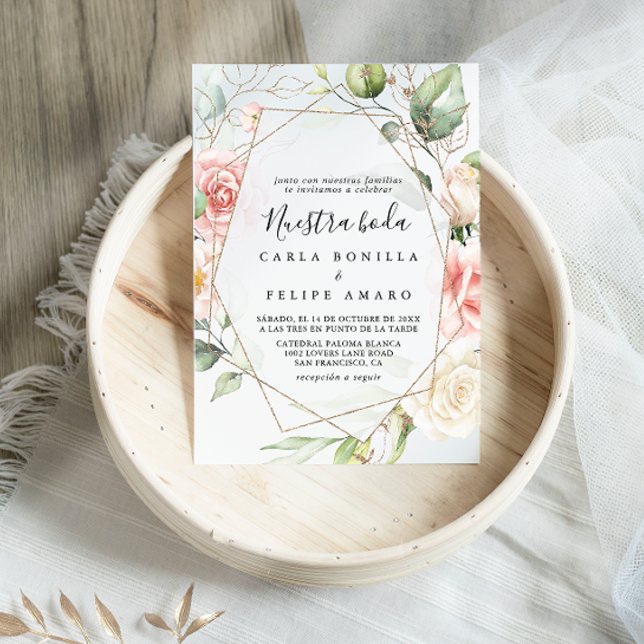 Invitación Foliage Verde Oro Geométrico Nuestra Boda Boda (Subido por el creador)