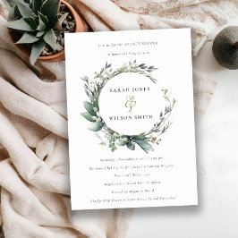 Invitación Foliage verde rustico elegante Wreath Couples Duch