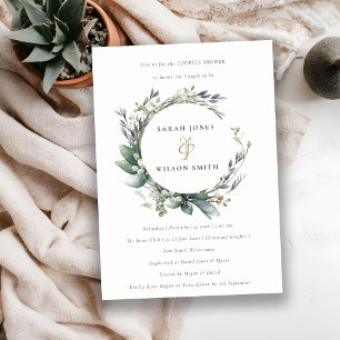 Invitación Foliage verde rustico elegante Wreath Couples Duch