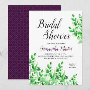 Invitación Foliage verde y ciruela Calligraphy Shower