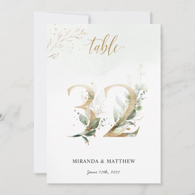 Invitación Foliage verde y dorado, tamaño 5" x 7 Número de ta (Anverso)