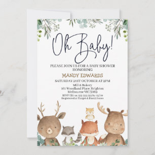 Invitación Foliage Woodland Animals Baby Shower
