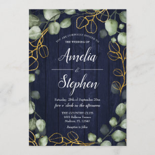 Invitación Foliage Wreath Eucalyptus Naval Boda