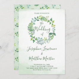 Invitación Foliage Wreath Watercolor Greenera Boda