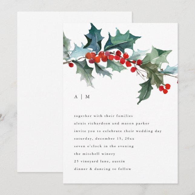 Invitación Foliage y Berries navidades | Boda de vacaciones (Anverso / Reverso)
